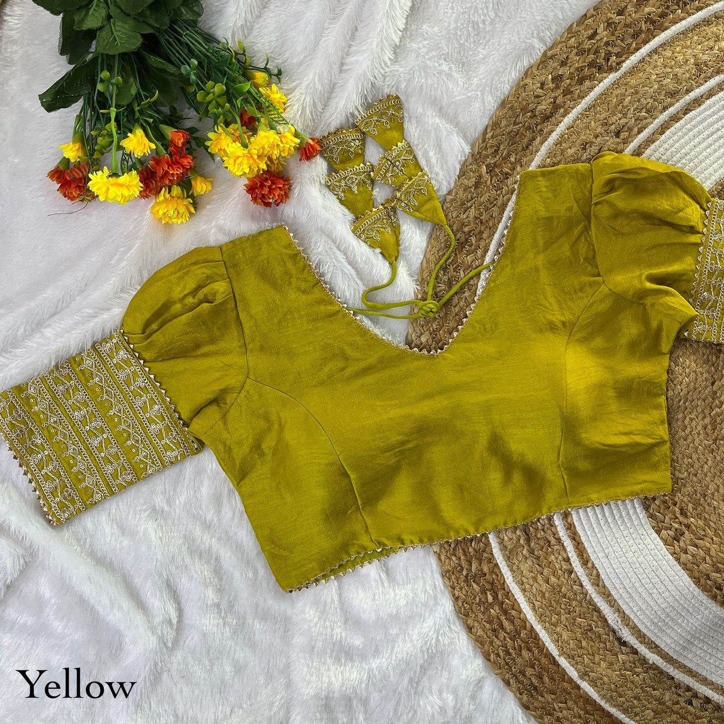 Vichitra silk balloon sleeve ready made blouse