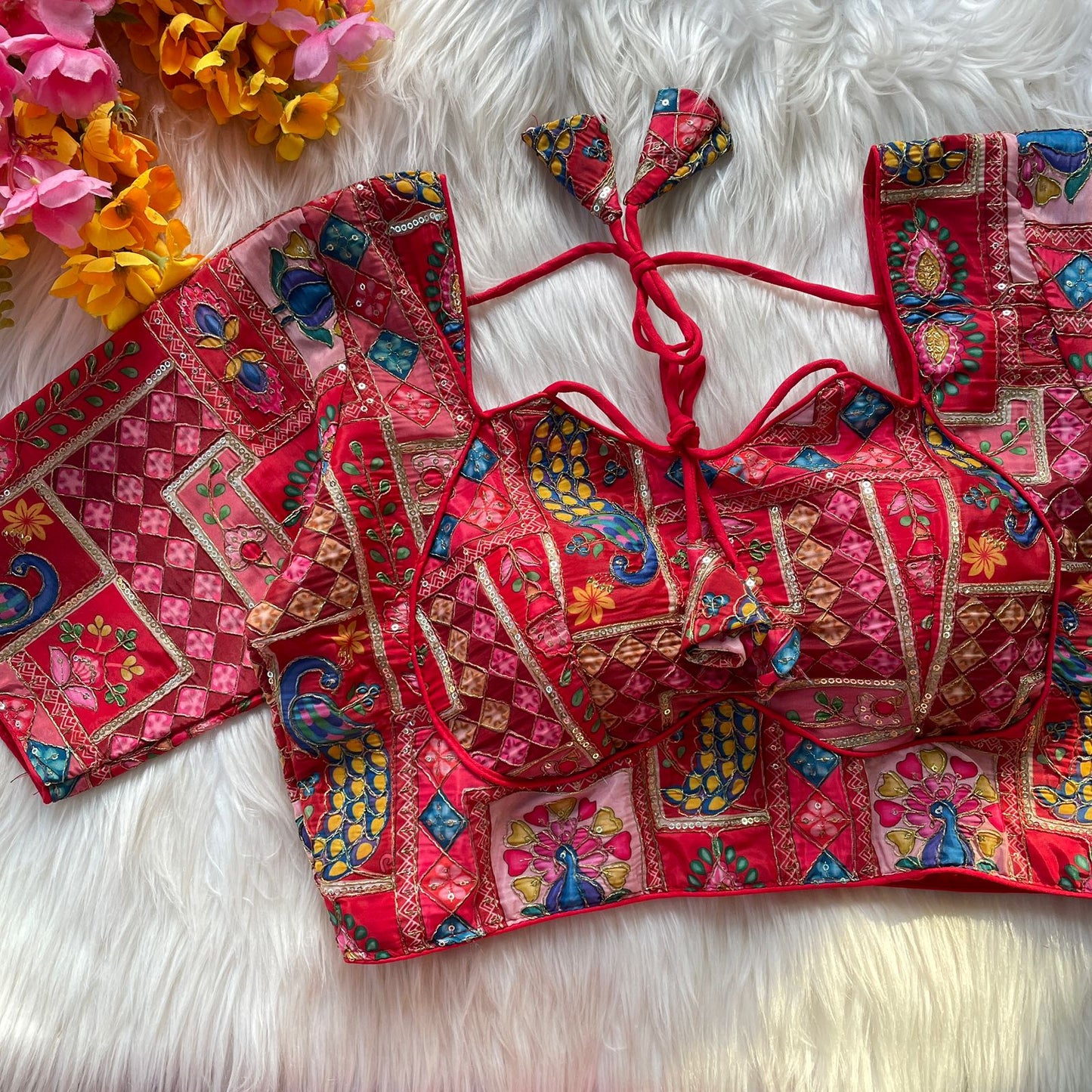 Heavy chinon position print ready made blouse