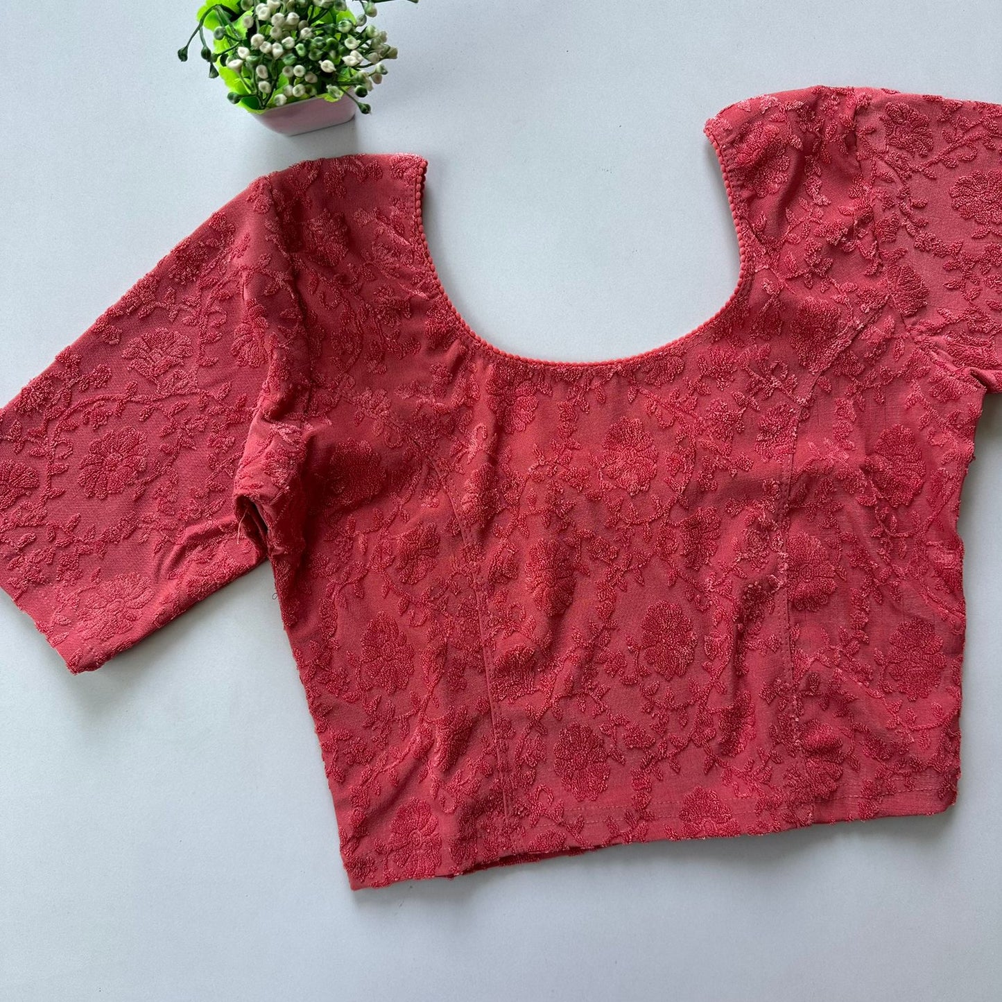 Polyester stretchable with self jacquard design ready made blouse