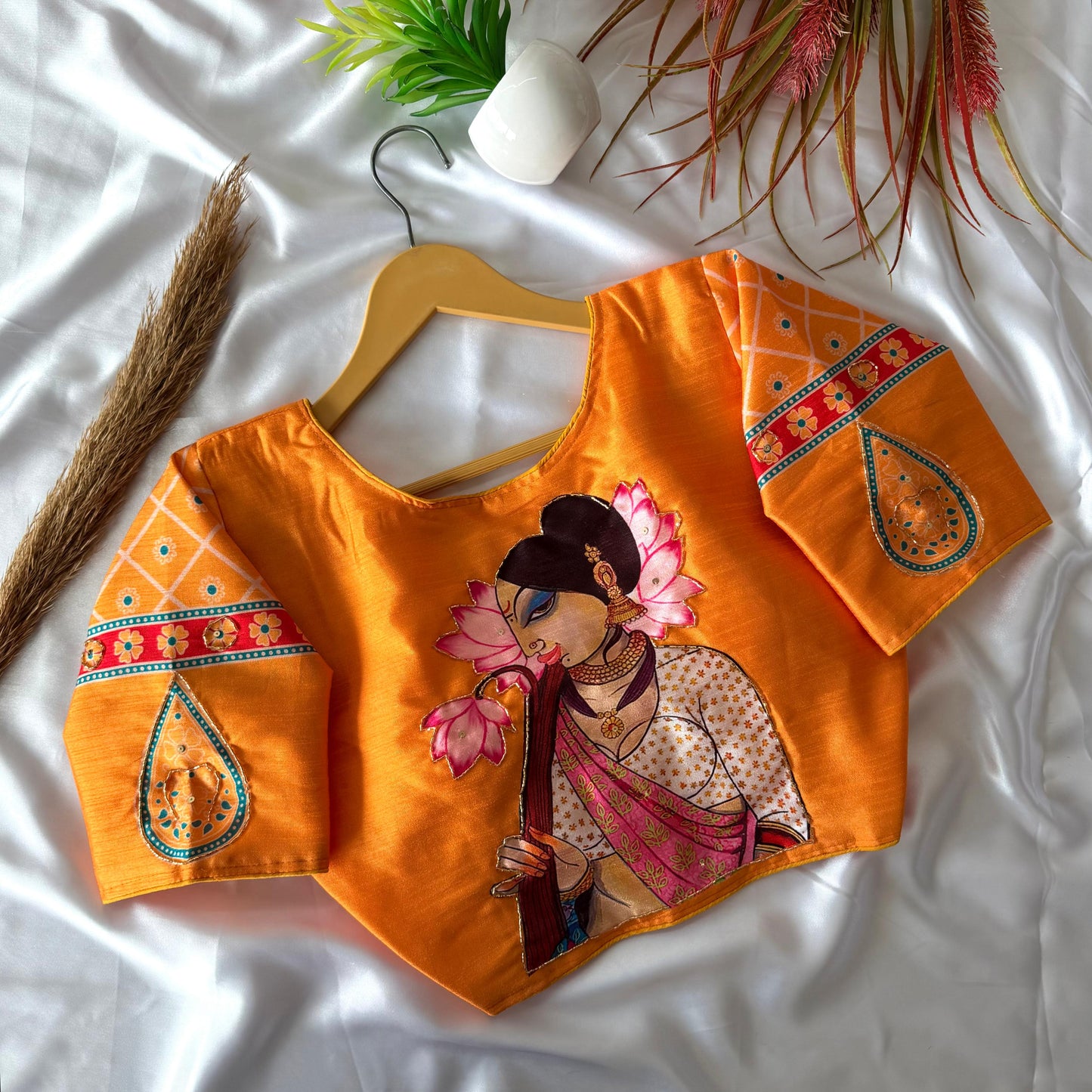 Pure silk fabric with Decent print ready made blouse