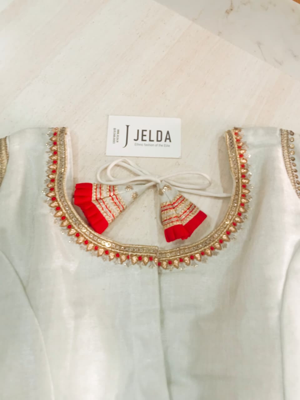 Silk embroidery and jumki work ready made blouse