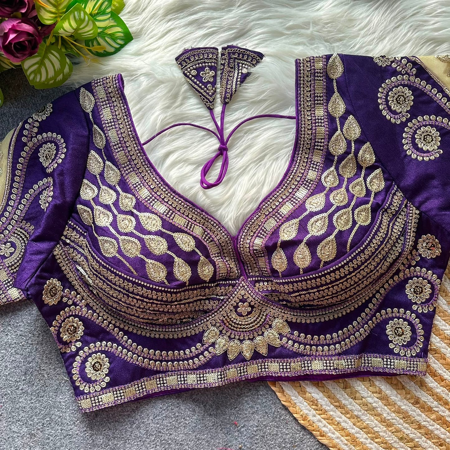 Rani cut work heavy gold zari work bridal ready made blouse