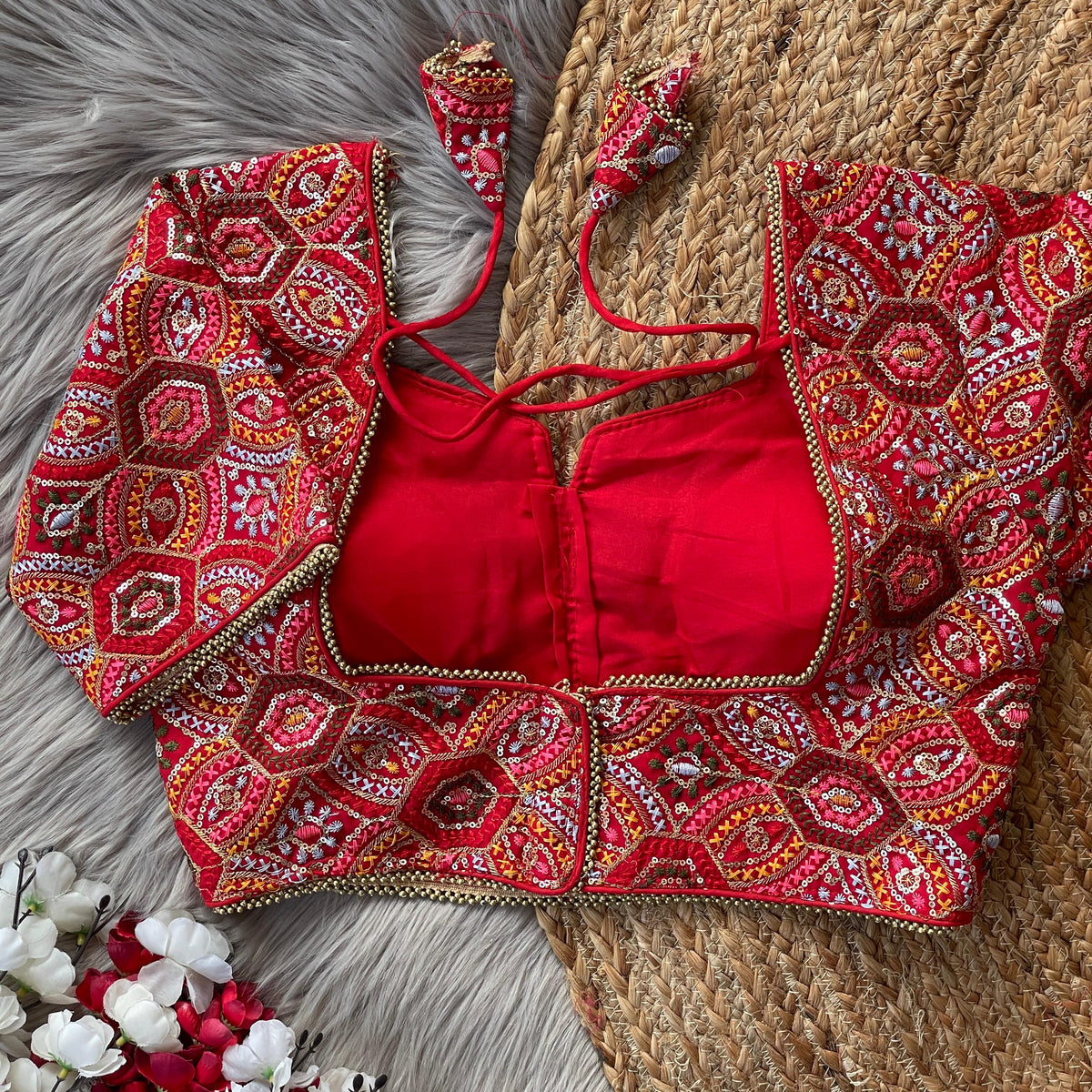 Presenting heavy georgette sequence and Multy work ready made blouse