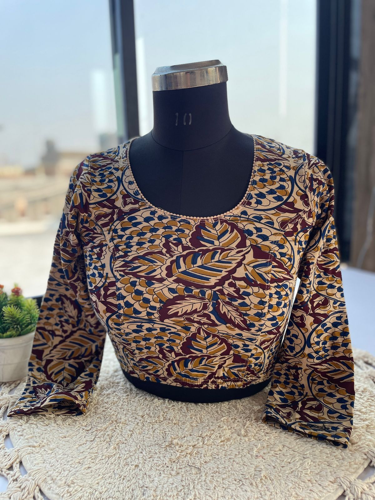 Stretchable ajrakh cotton print ready made blouse