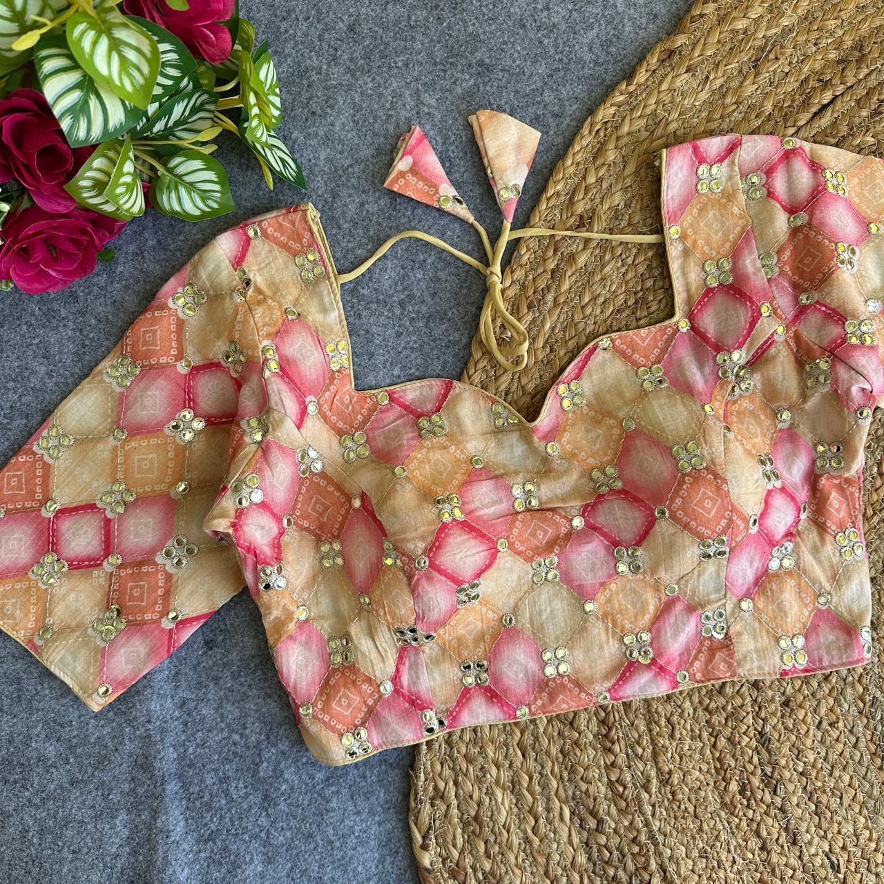 Sweet heart neck heavy position work ready made blouse