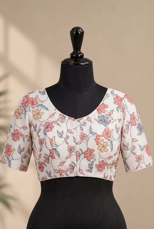 Floral Embroidered Organza Ready Made Blouse