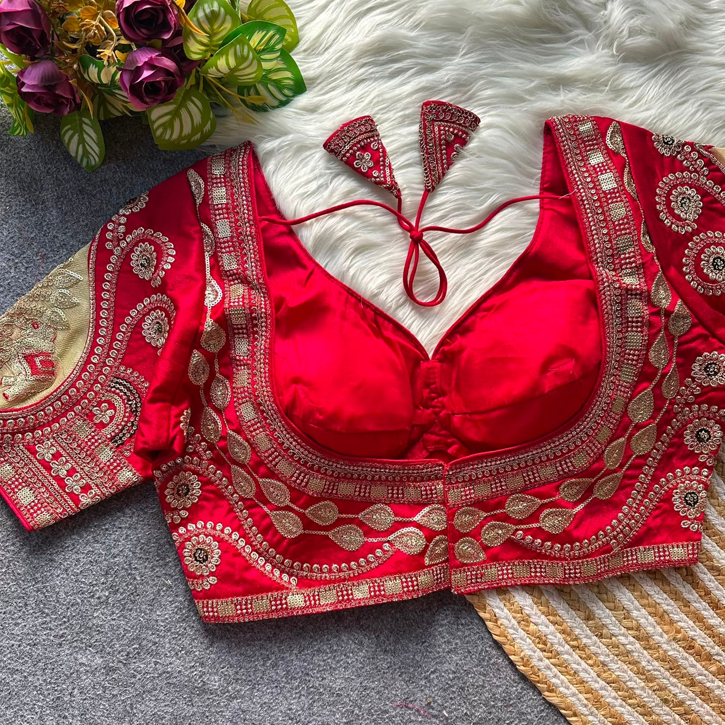 Rani cut work heavy gold zari work bridal ready made blouse