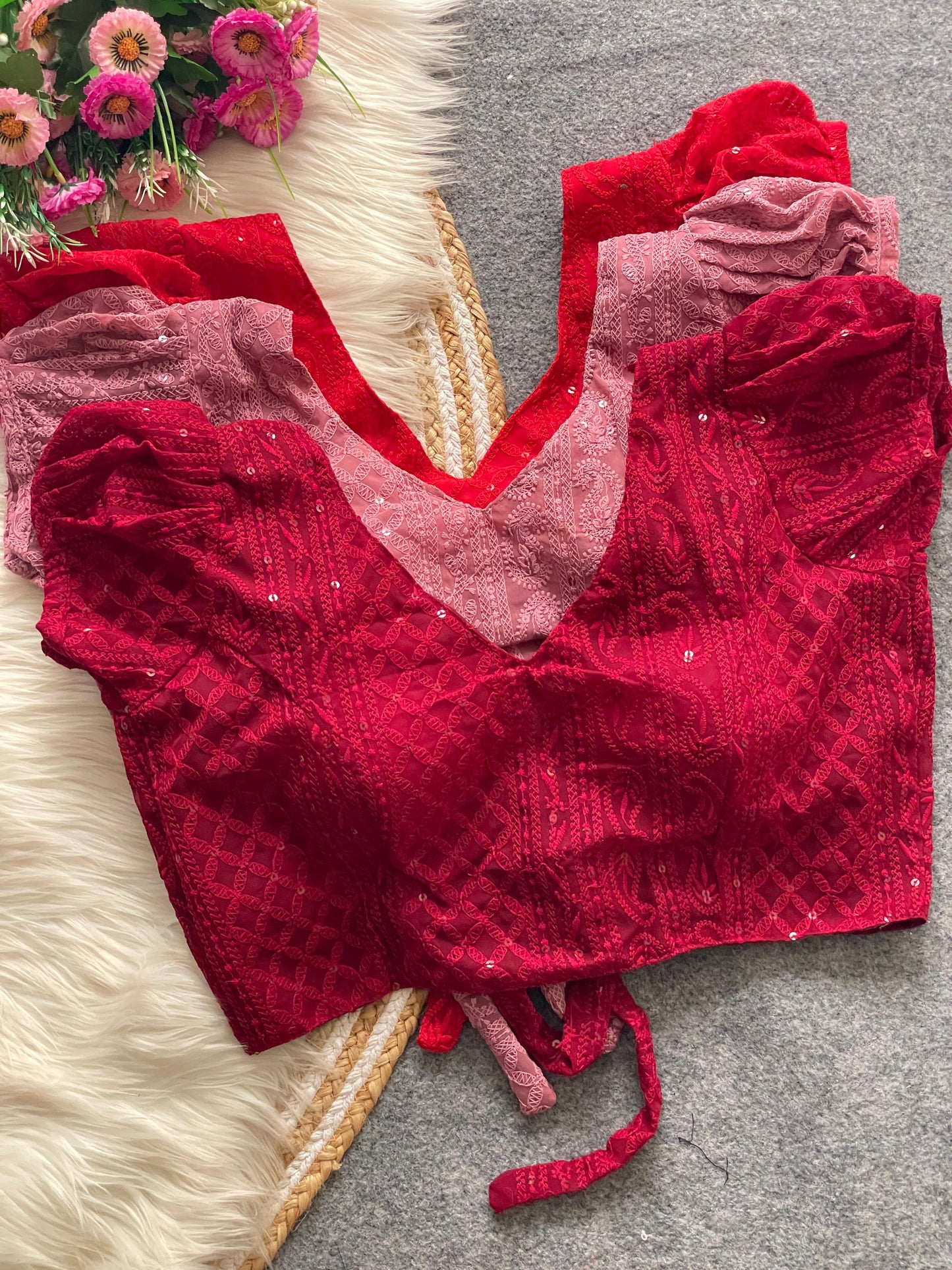 Georgette sipply with puff sleeve ready made blouse