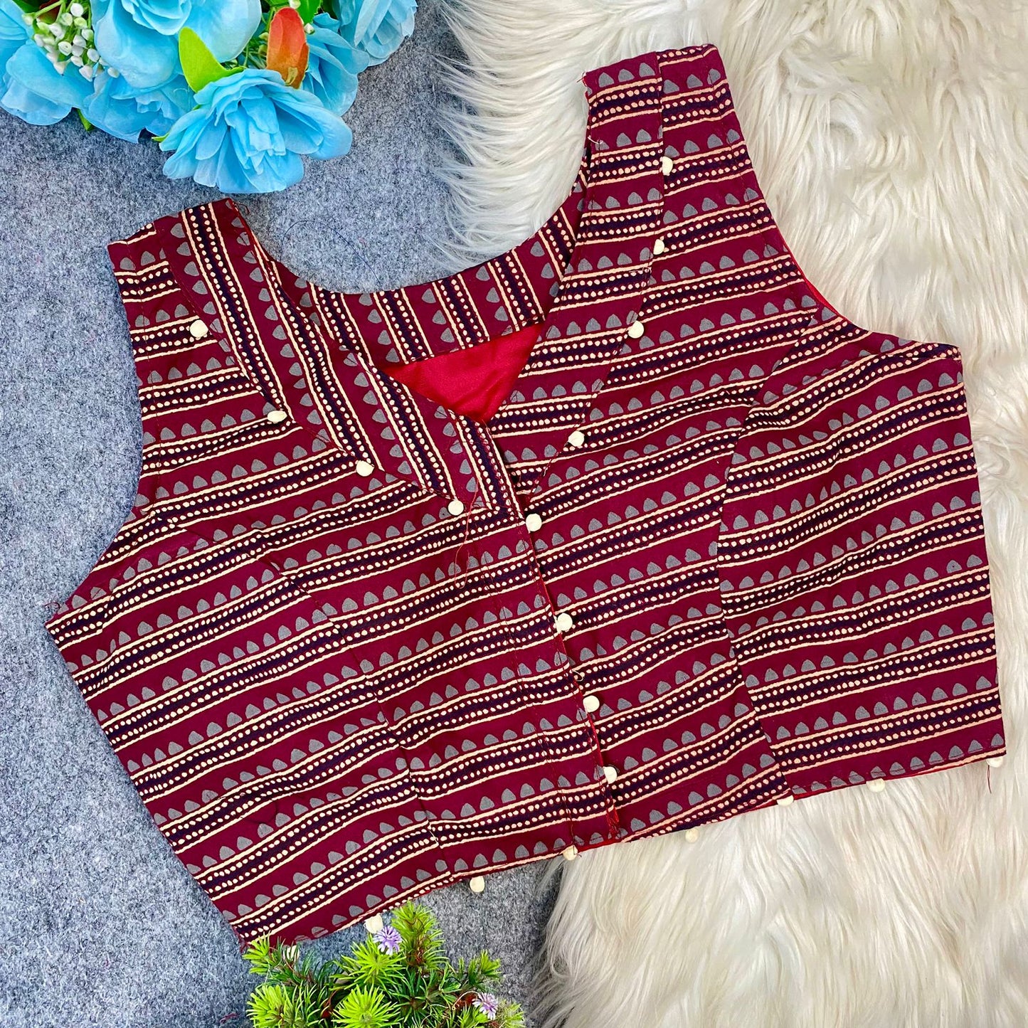 Ajrakh print sleeveless ready made blouse