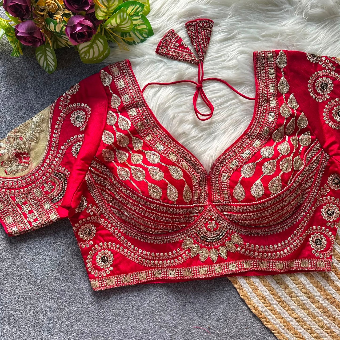 Rani cut work heavy gold zari work bridal ready made blouse