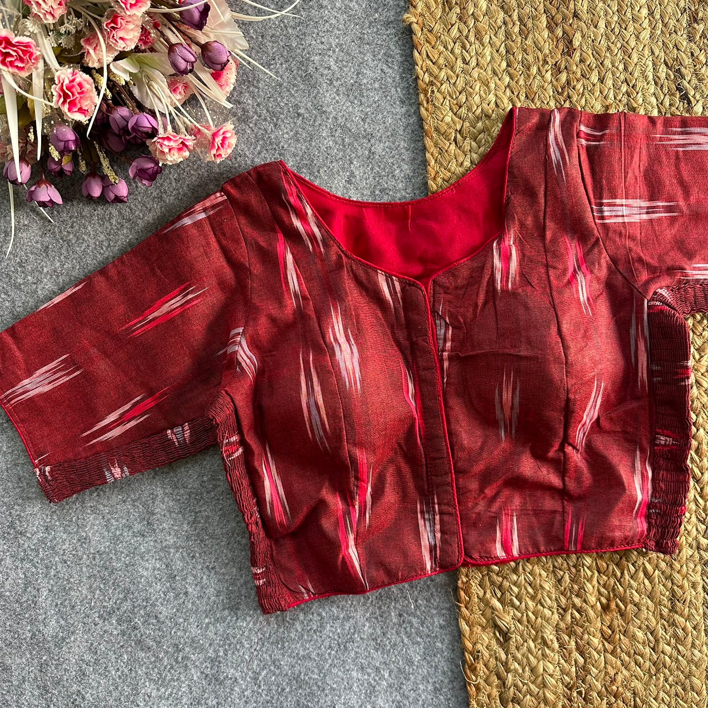 Beautiful hand IKKAT COTTON with side elastic ready made blouse