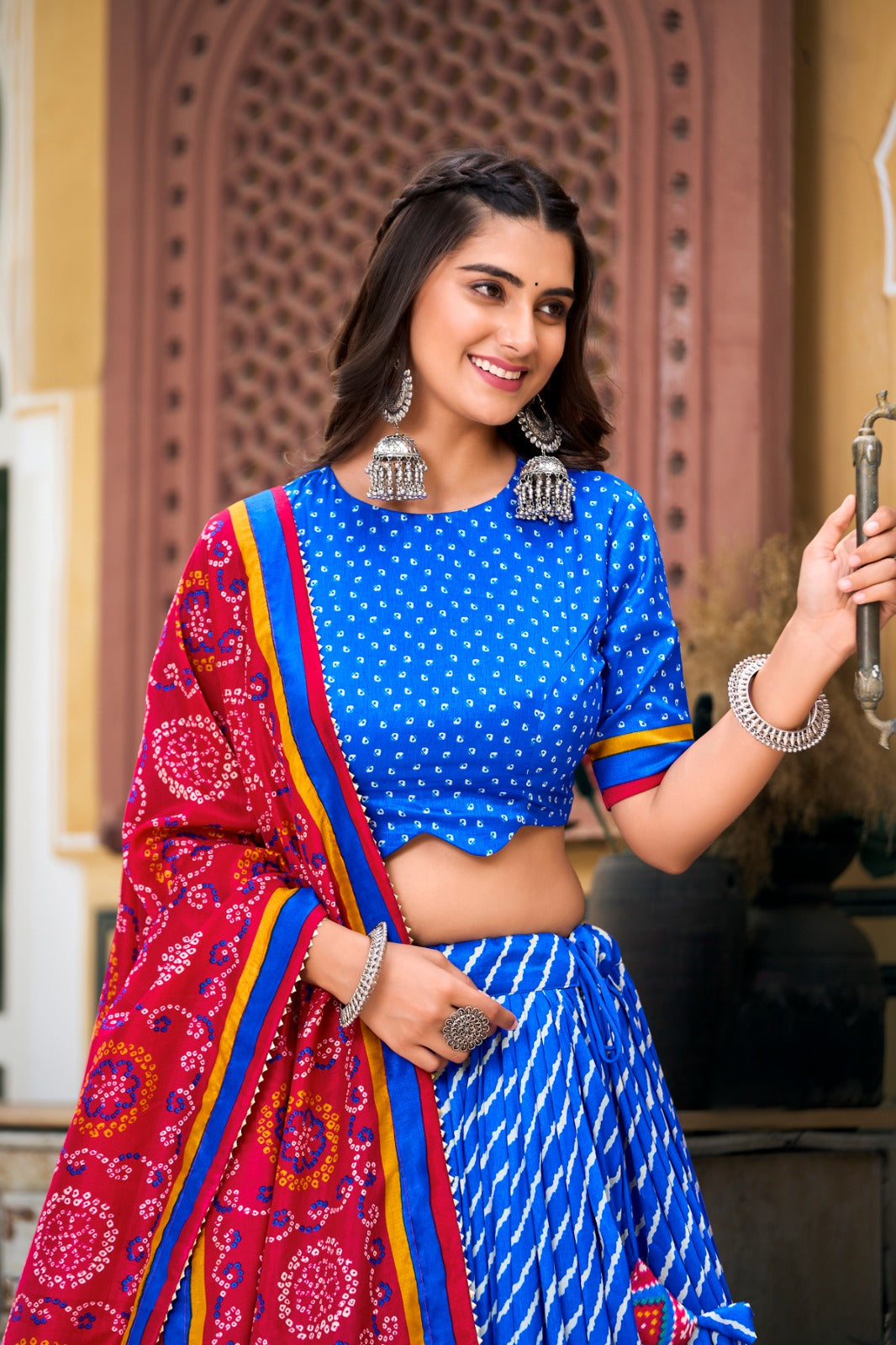 Embrace Cultural Grandeur with Our Elegant Leheriya Print Tussar Silk Lehenga Choli