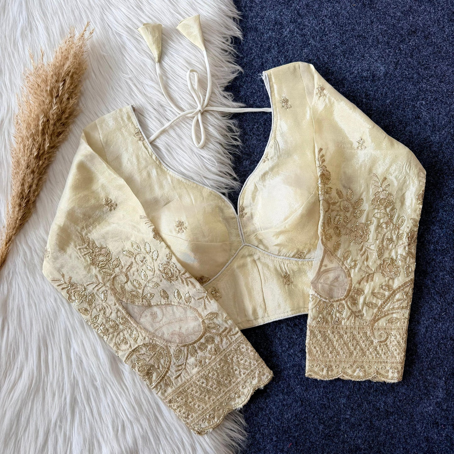 Dyeable silk fabric with  beautiful embroidery work all over ready made blouse