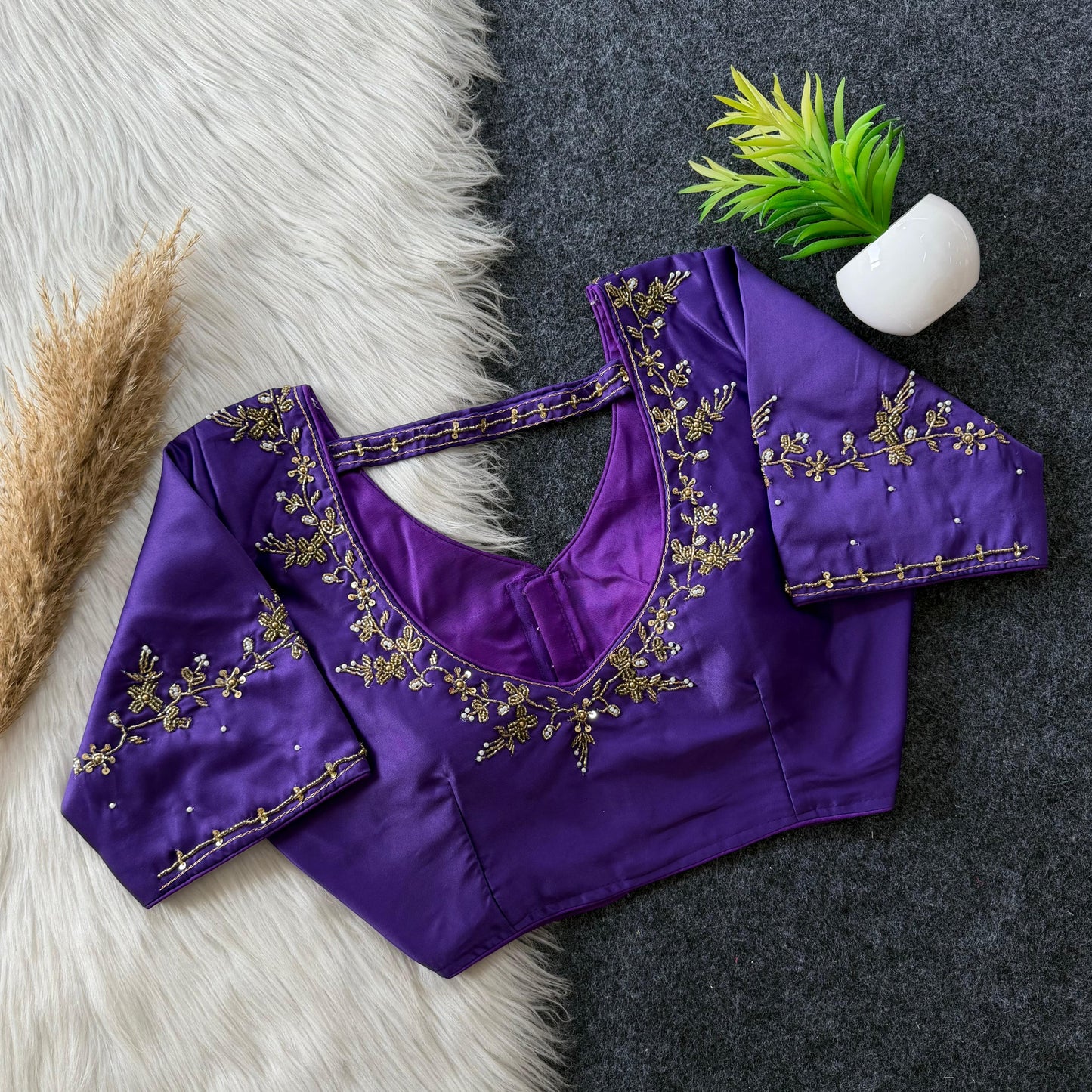 Beautiful handwork all over back and sleeves with designer handwork ready made blouse