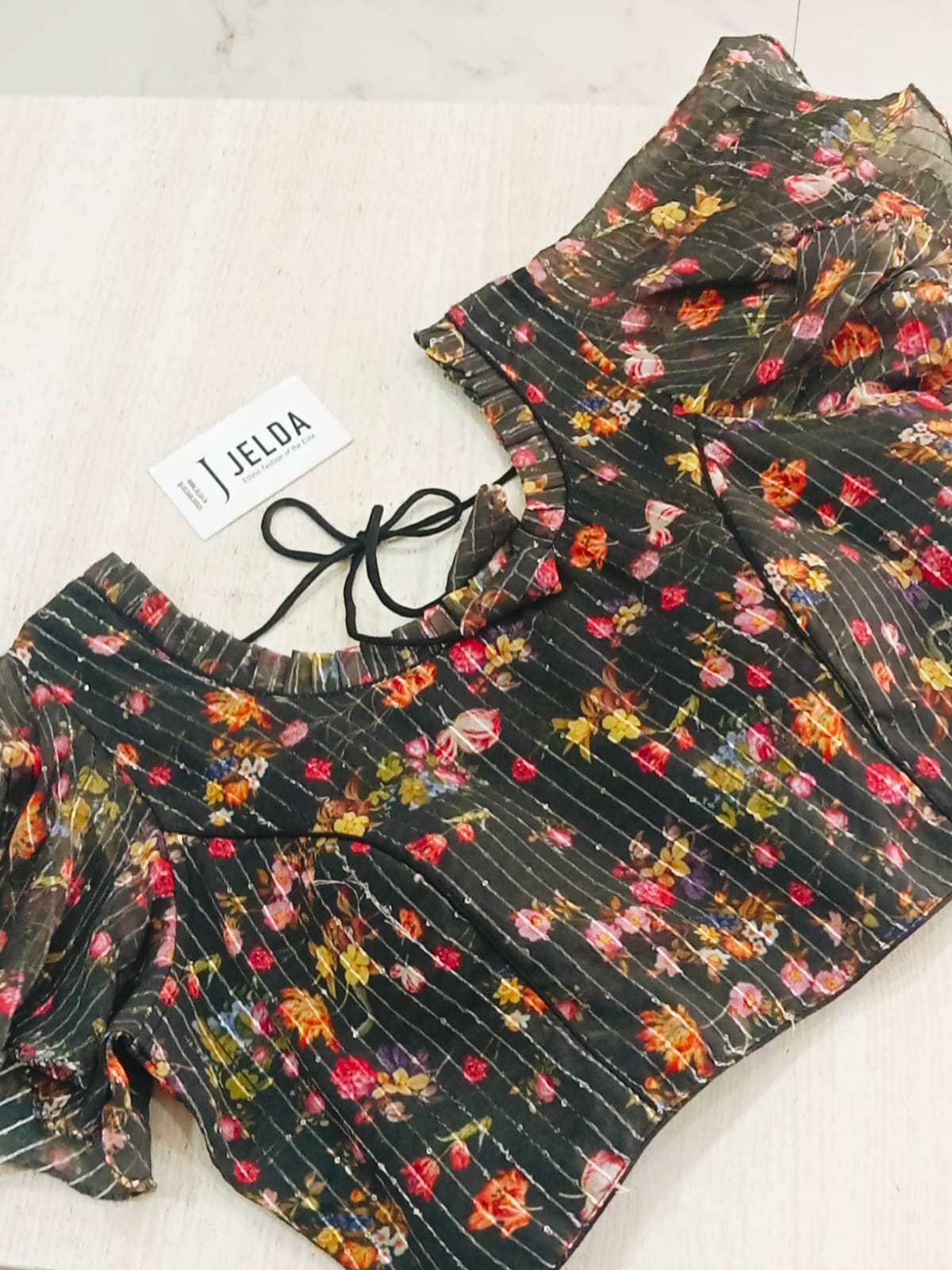 Print work frill sleeve ready made blouse
