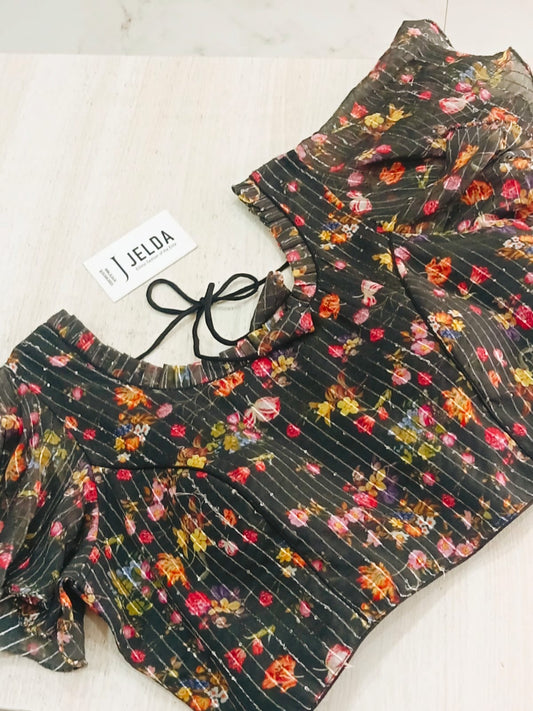 Print work frill sleeve ready made blouse