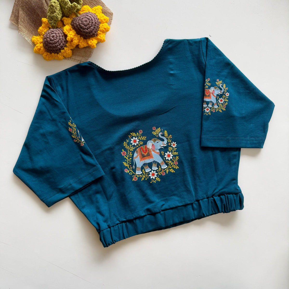 Beautiful block print with elastic ready made blouse