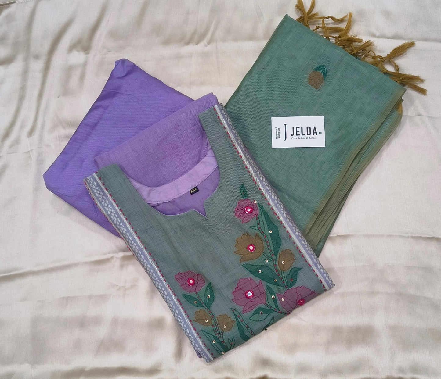 Cotton embroidery with lace work salwar suit