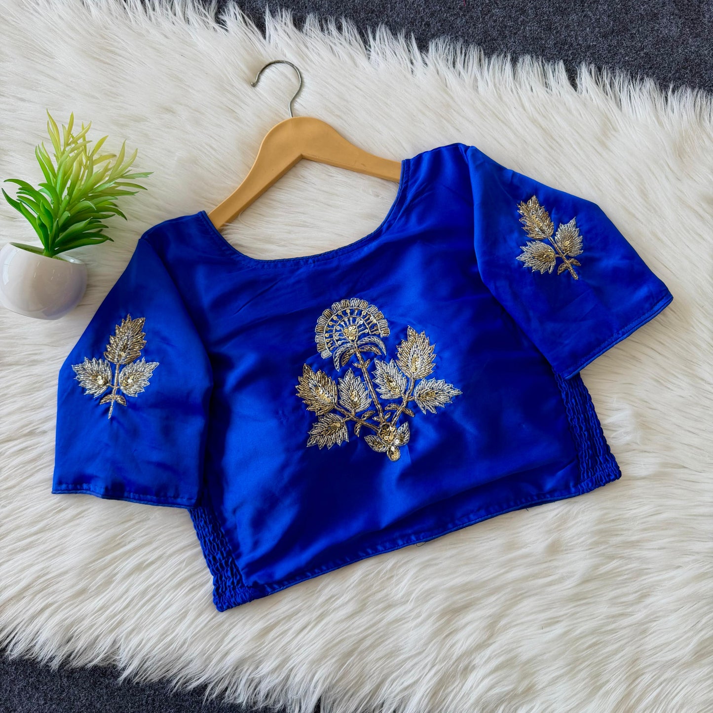 Beautiful zardosi with two tone kardana work all over with side elastic ready made blouse