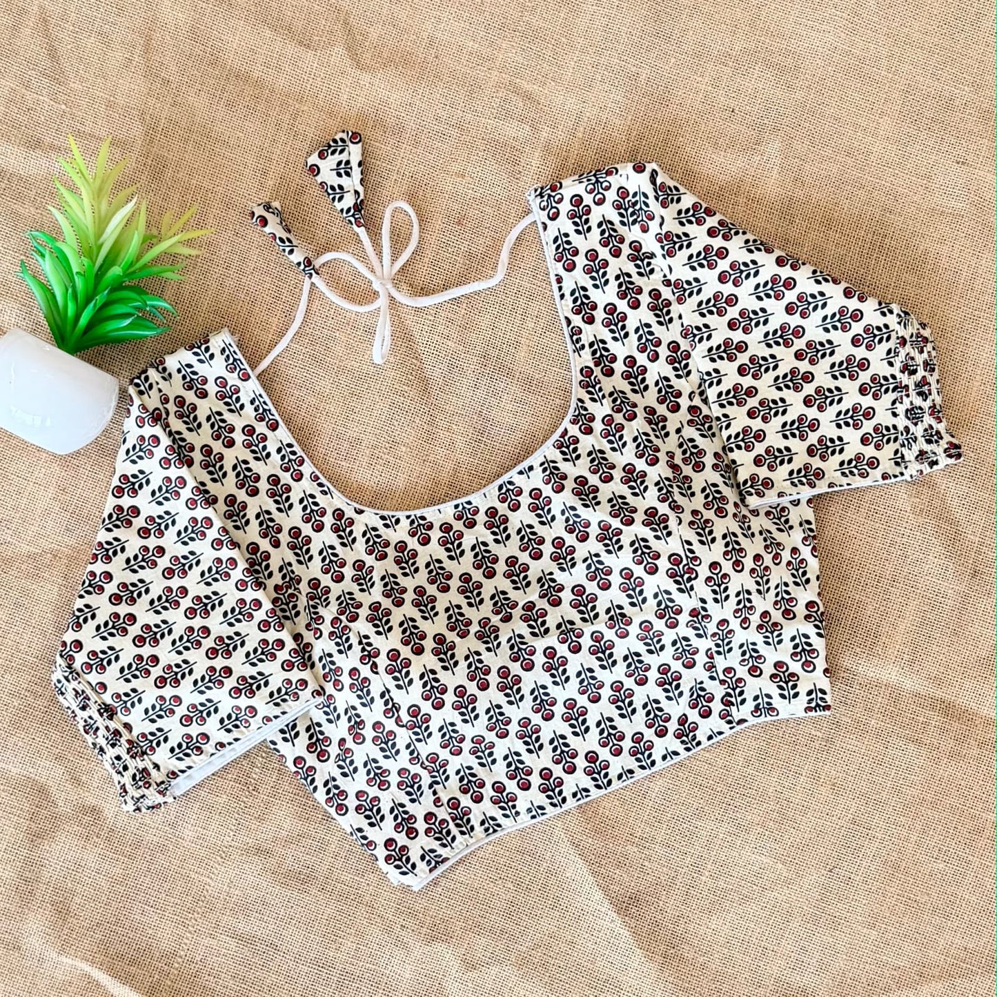 Beautiful hand block print with side elastic ready made blouse