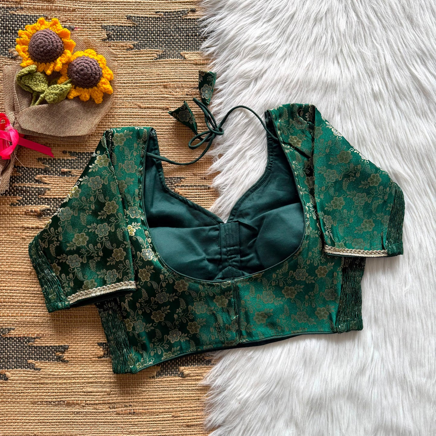 A beauty of weaving work all over with stretchable technology inside ready made blouse