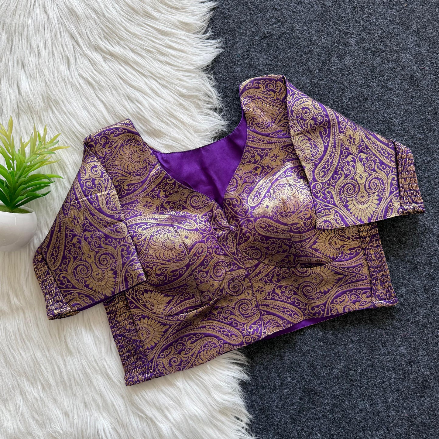 A beauty of weaving work all over with stretchable technology inside ready made blouse
