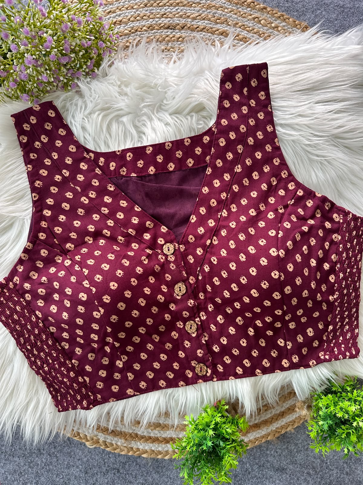 Presenting flexi fit Pure Ajrakh Bandhani Print Cotton ready made blouse
