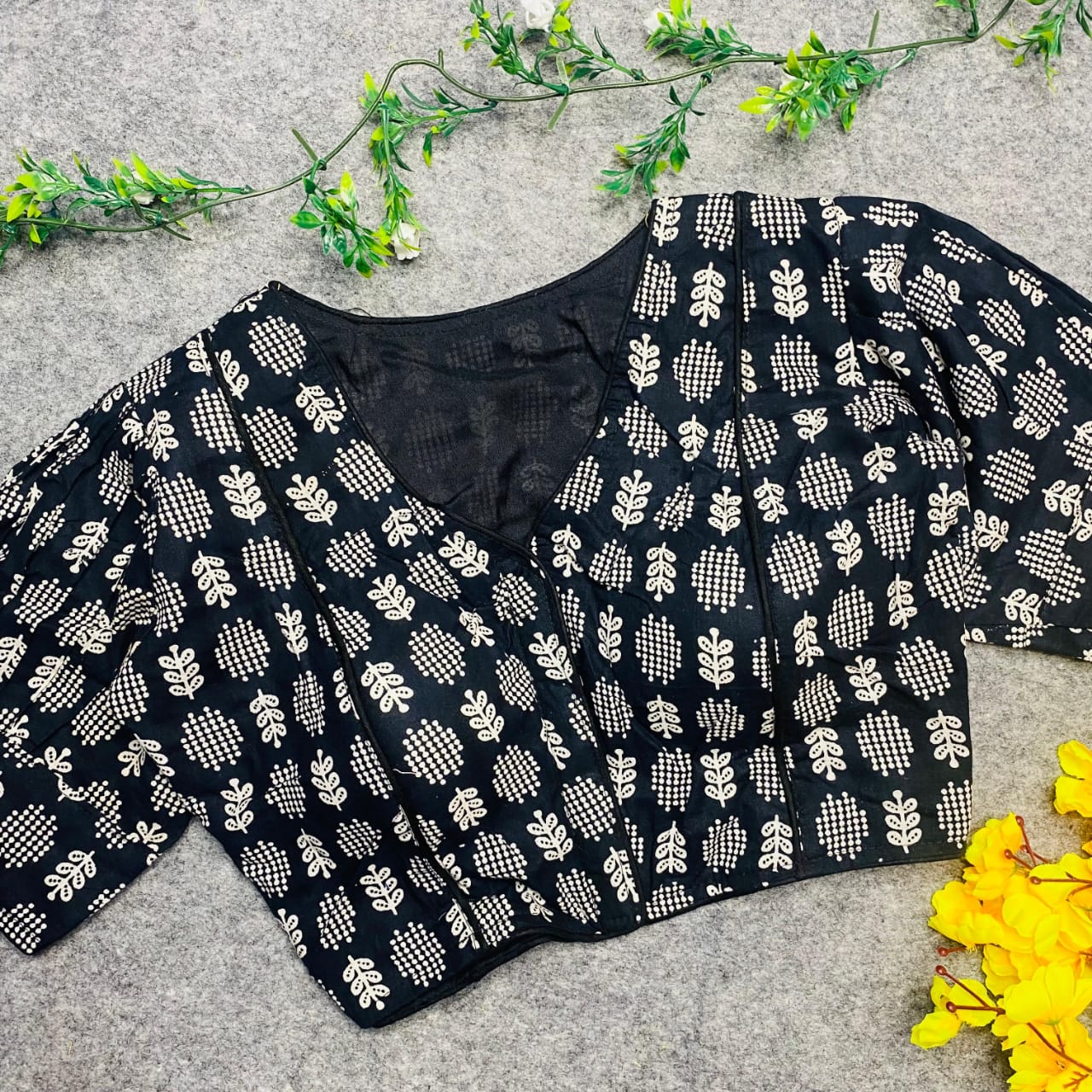 Pure ajrakh cotton boat neck ready made blouses