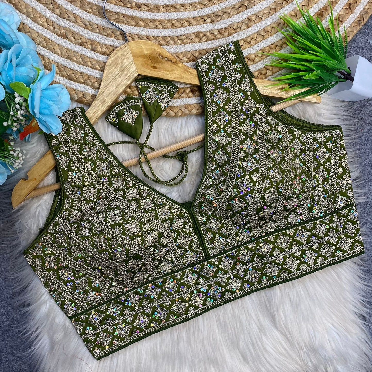 Heavy embroidery + sequins work ready made blouse