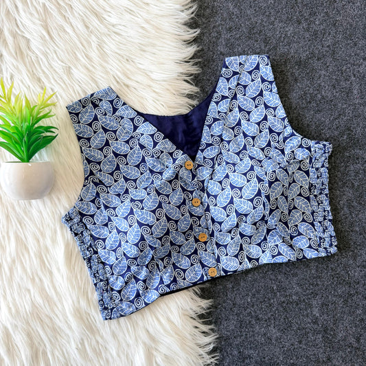 Beautiful hand block print with side elastic ready made blouse