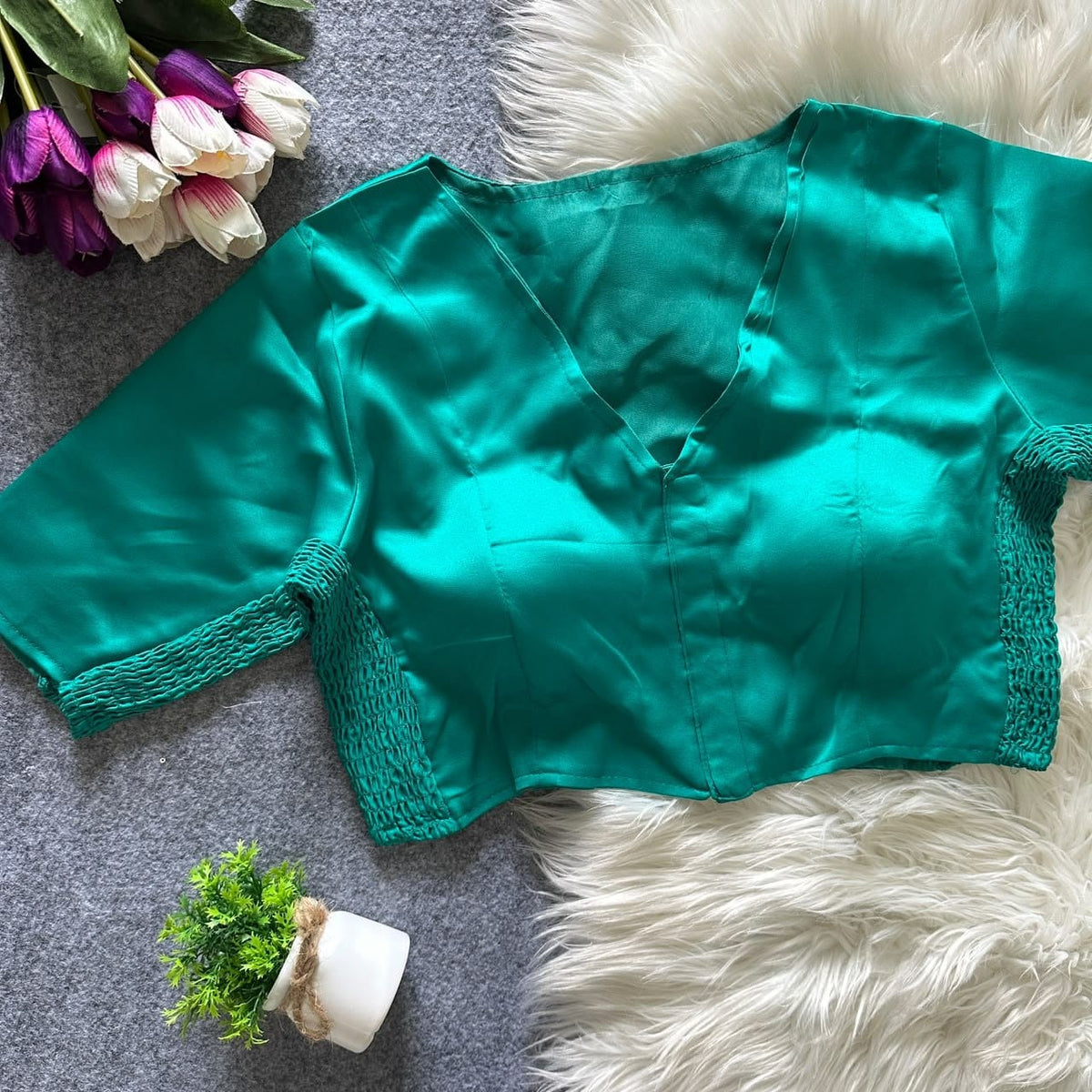 Heavy silk side elastic ready made blouse