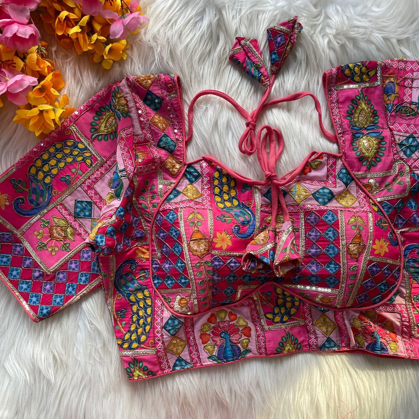 Heavy chinon position print ready made blouse