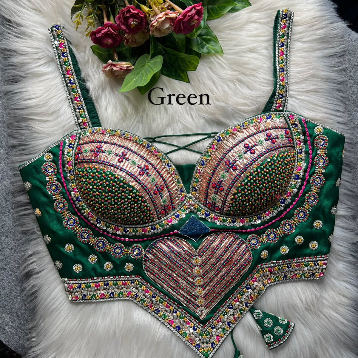 NEW BEADS & RIBBON WORK CORSET-STYLE READY MADE BLOUSE