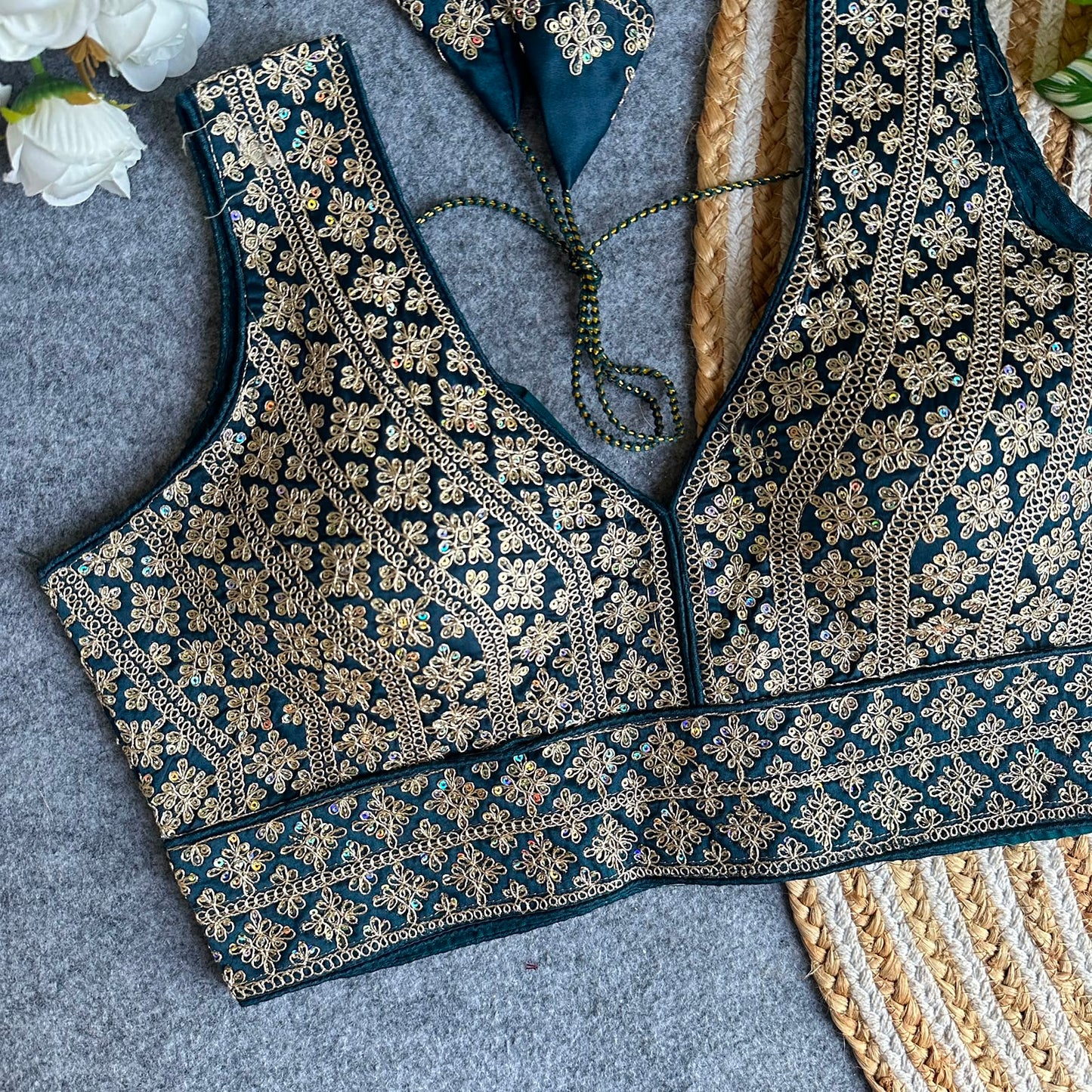 Heavy Embroidery + Sequins Work ready made blouse