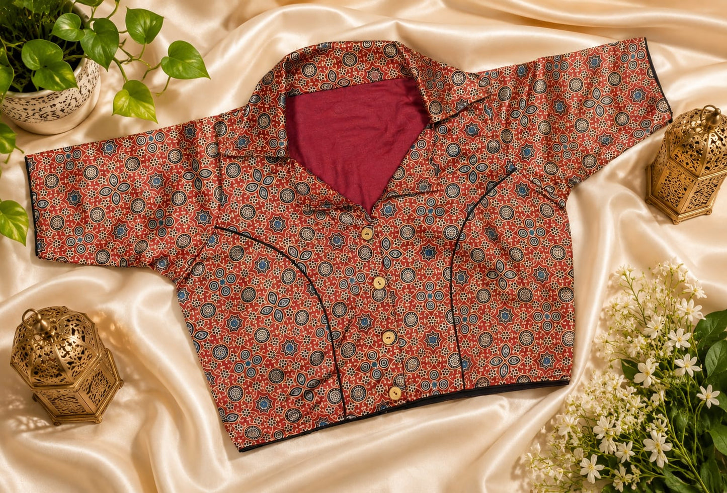 Pure modal silk collar neck ready made blouse