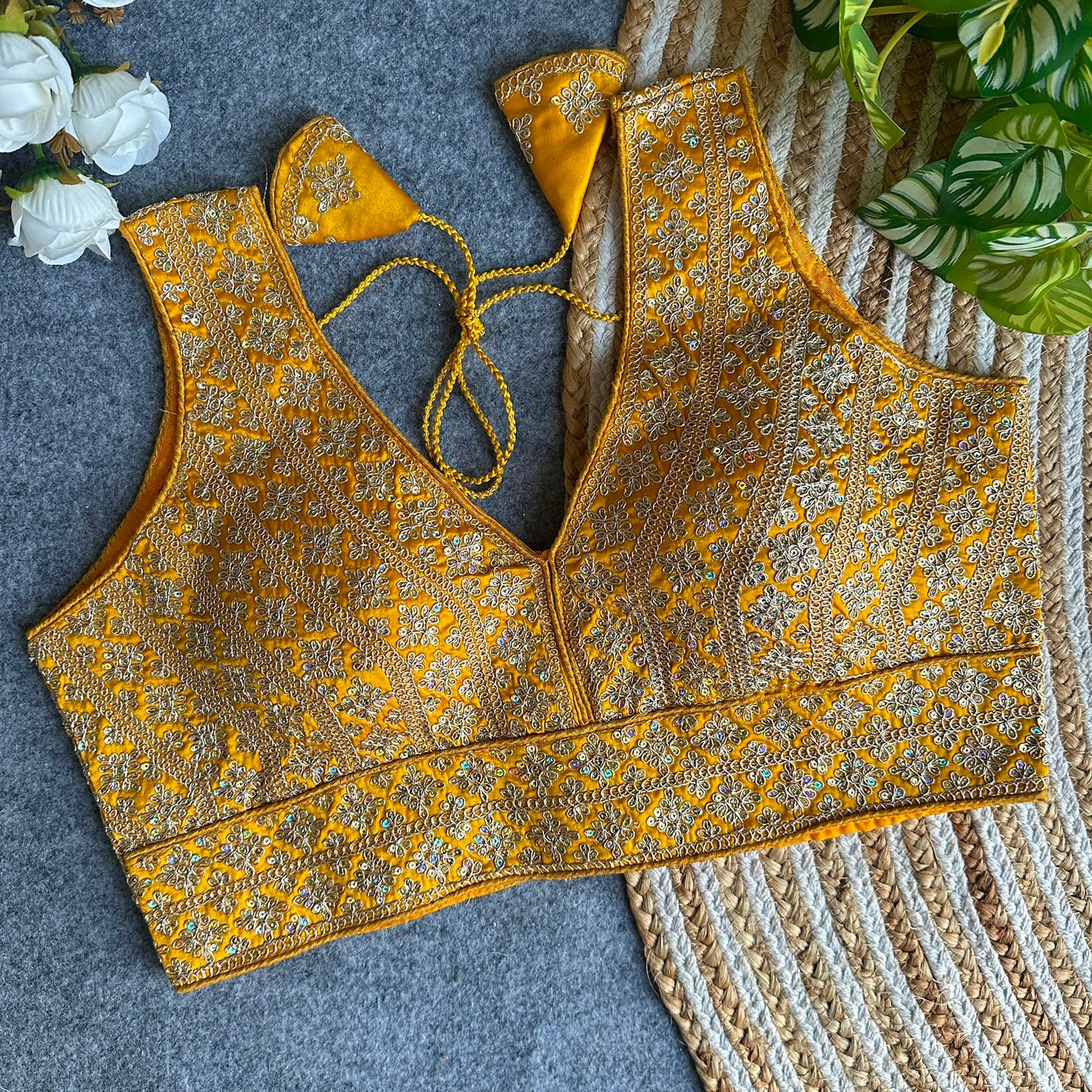 Heavy Embroidery + Sequins Work ready made blouse