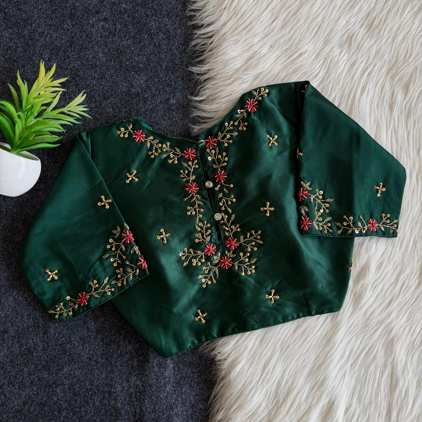 Beautiful handwork all over back and sleeves ready made blouse