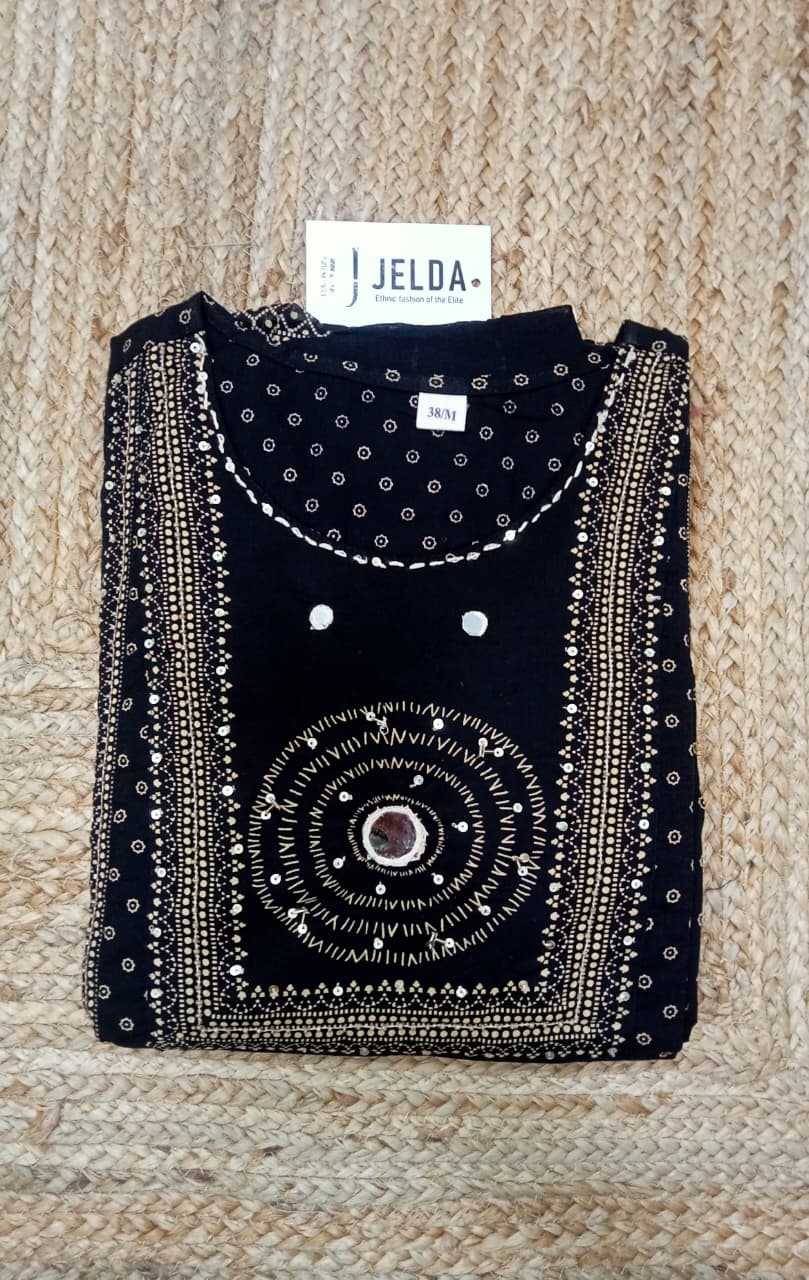 Heavy golden pearl and mirror work salwar suit