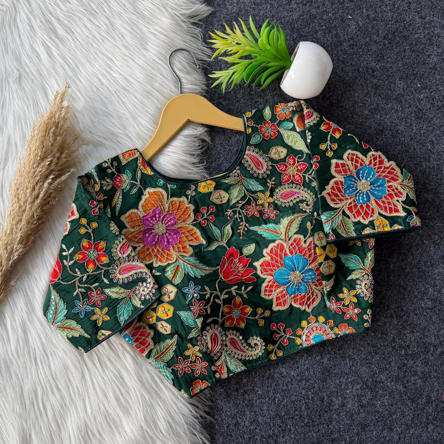 Beautiful flower print print all over blouse with embroidery work all over ready made blouse