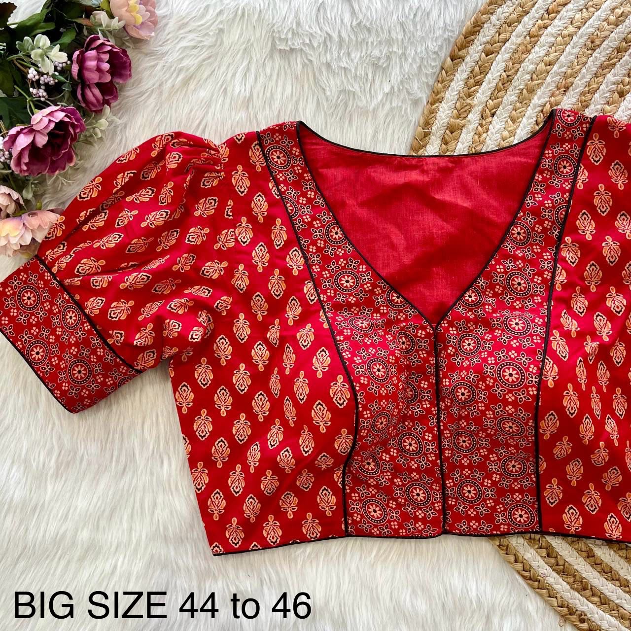 Original ajrakh print cotton ready made blouse