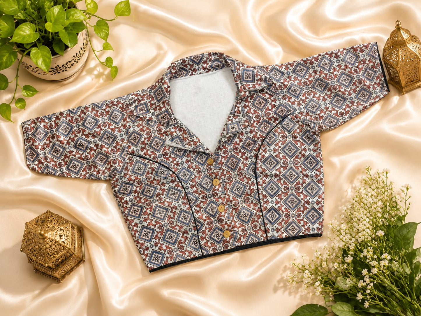 Pure modal silk collar neck ready made blouse