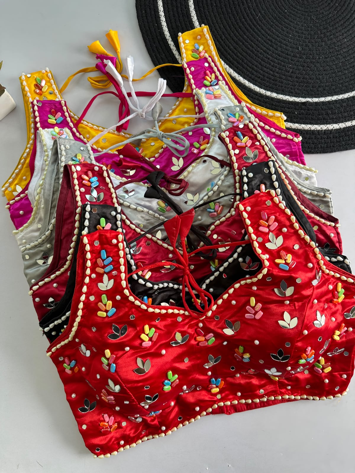 Heavy Real Mirror + Moti work ready made blouse