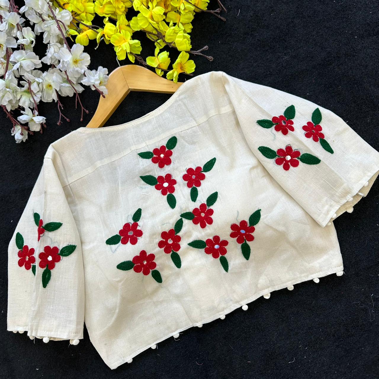 Heavy cotton embroidery ready made blouse