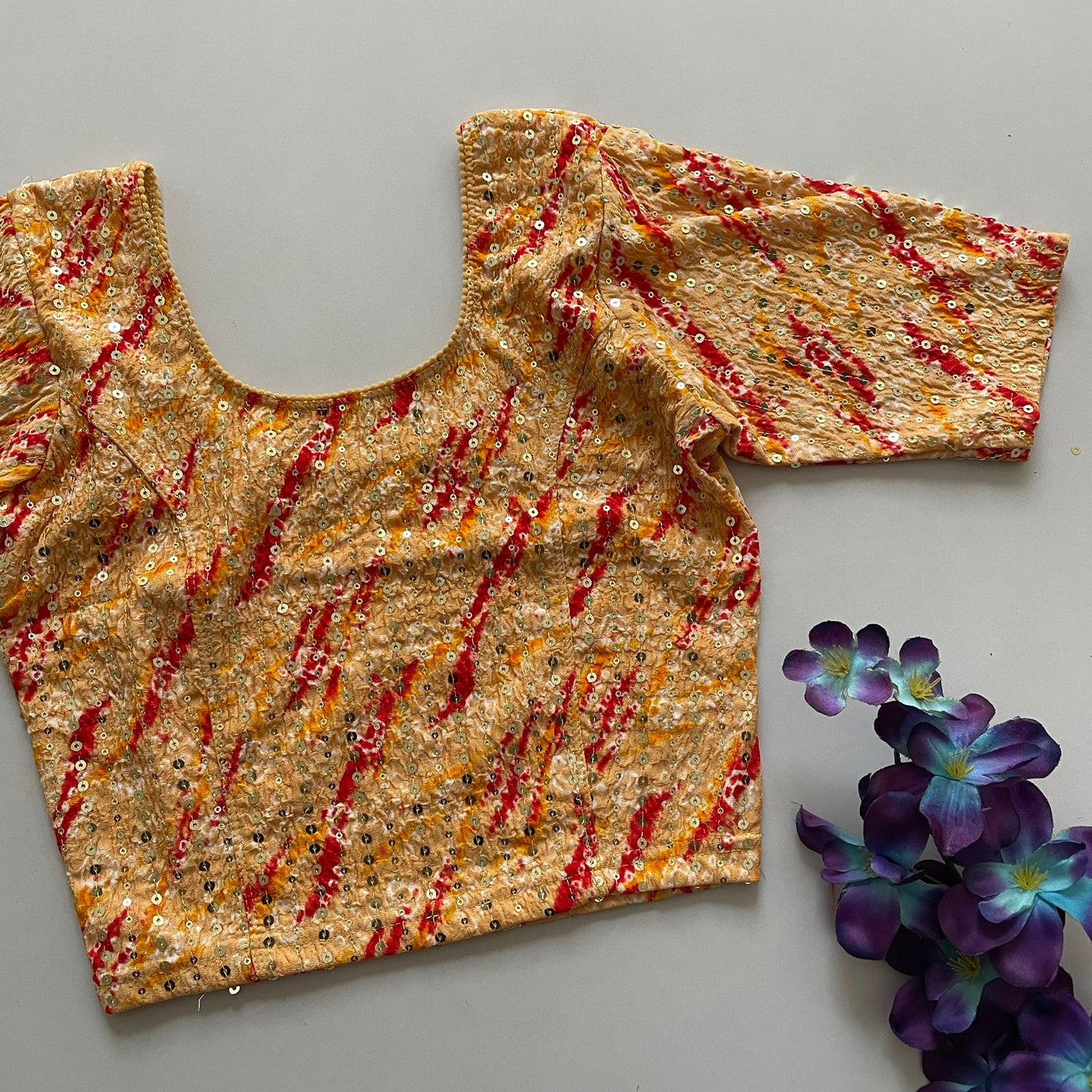 Stretchable crush with foil print ready made blouse