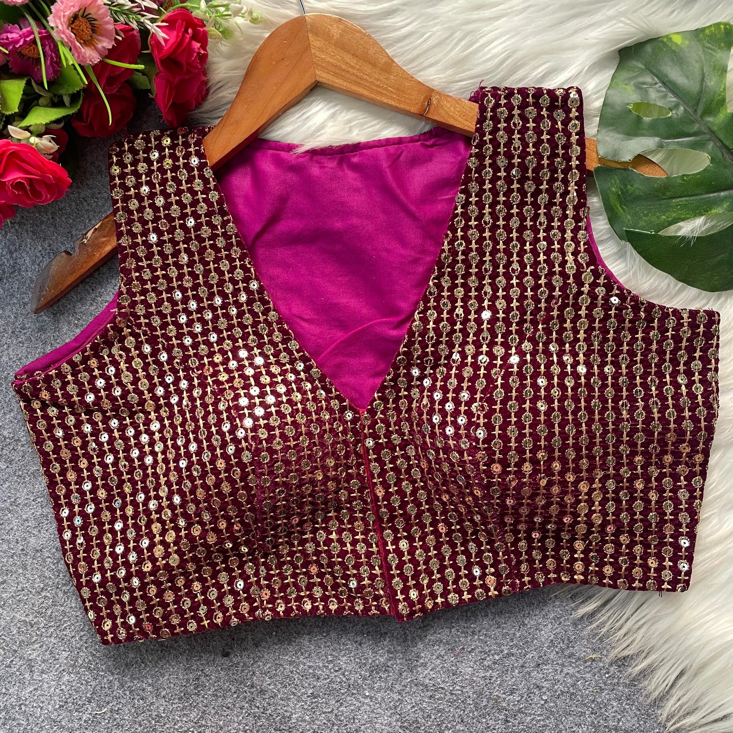 9000 velvet with sequins work ready made blouse