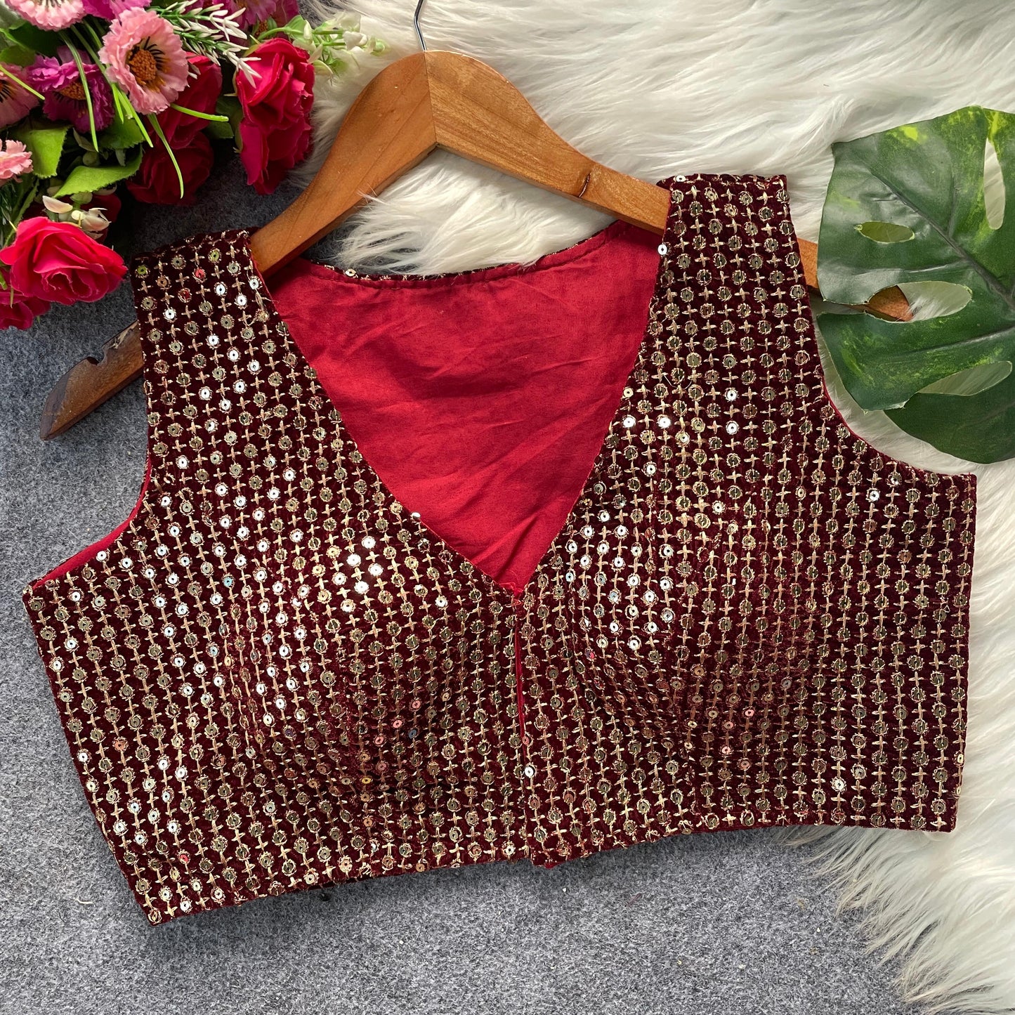 9000 velvet with sequins work ready made blouse