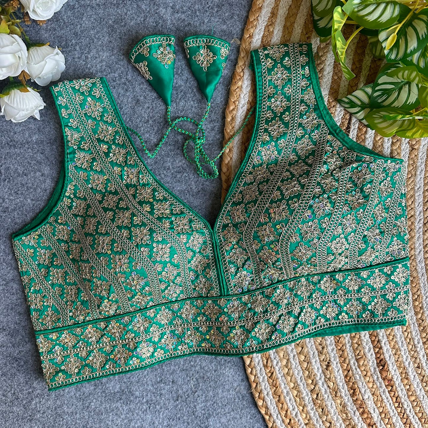 Heavy Embroidery + Sequins Work ready made blouse