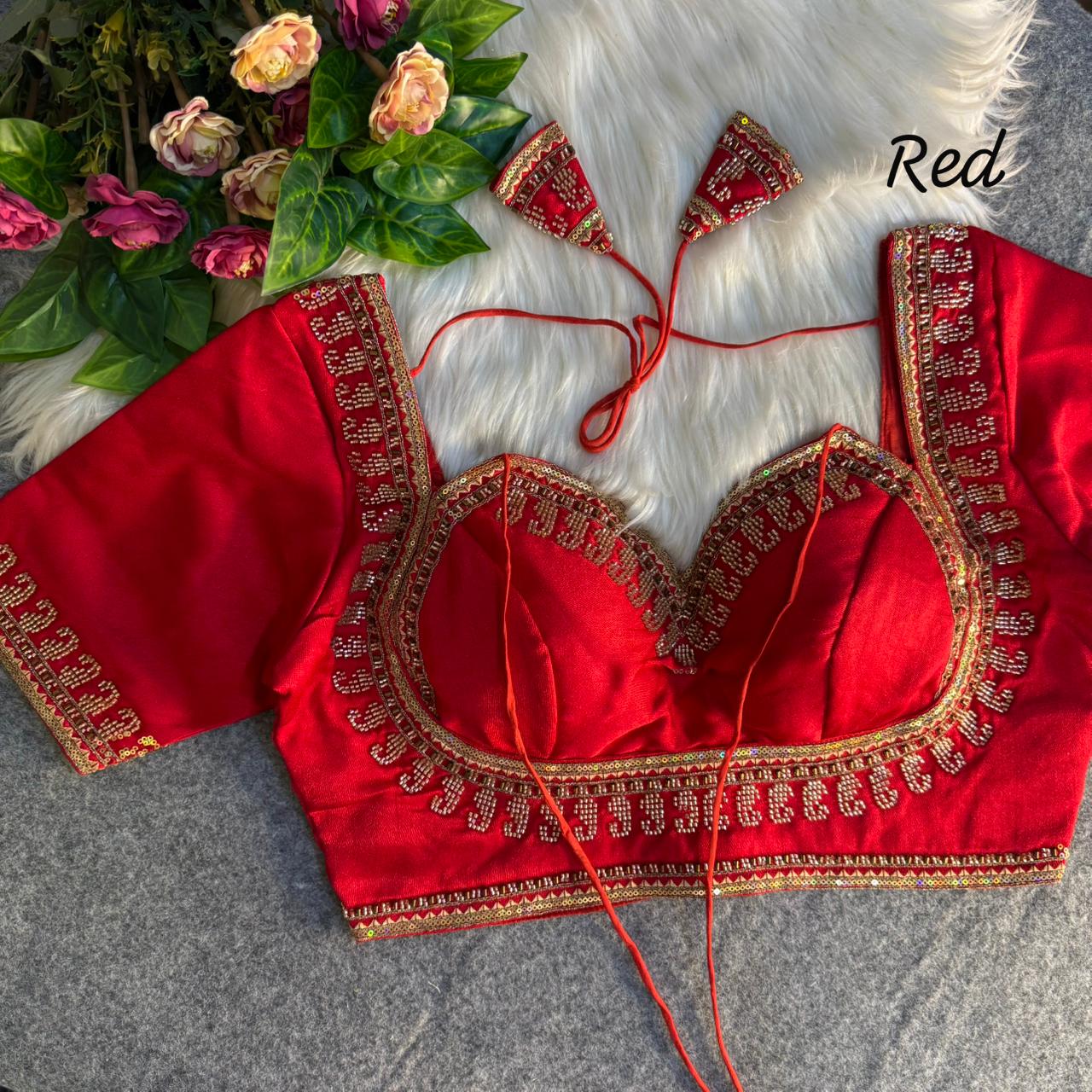Beautiful heavy beads work ready made blouse