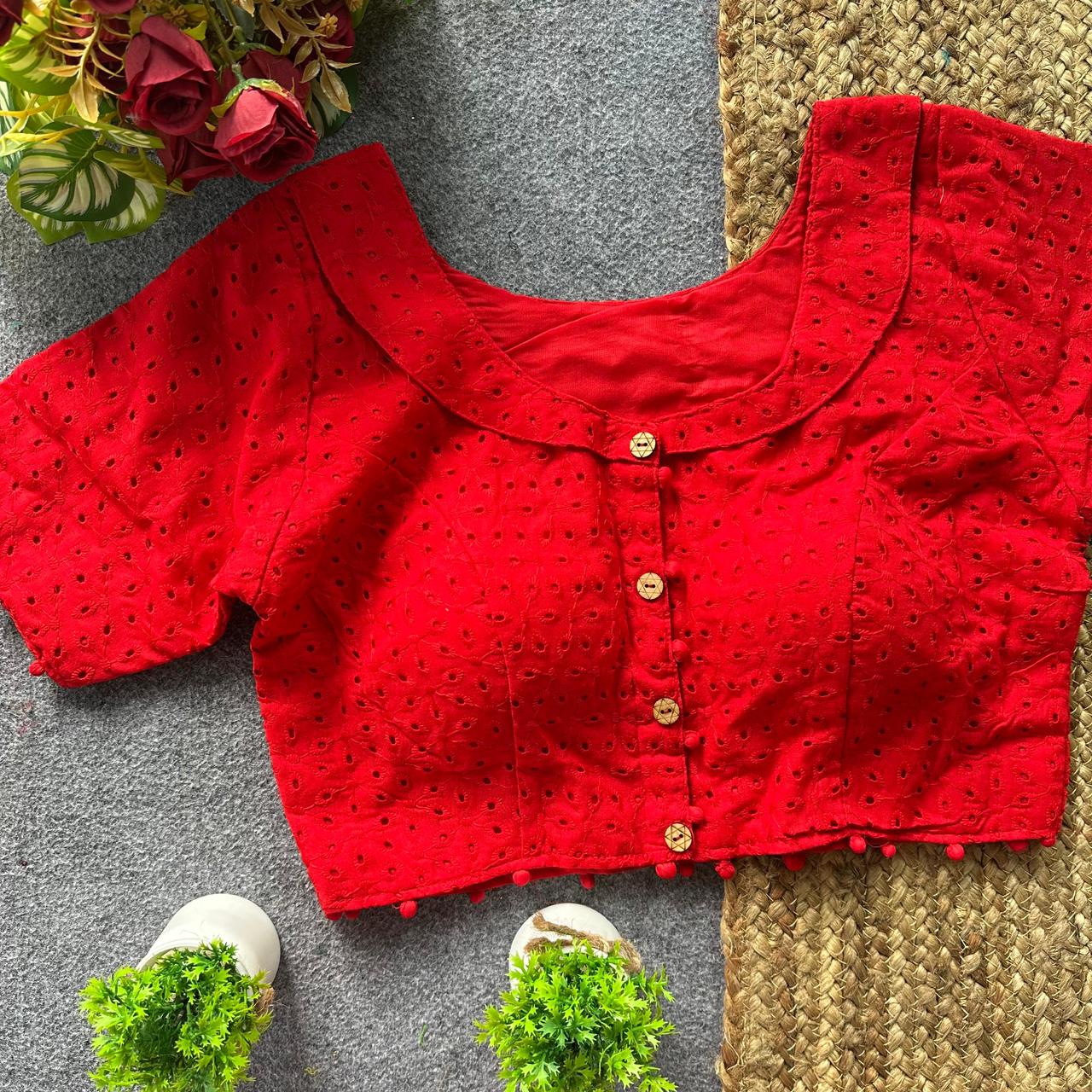 Pure hakoba cotton puff sleeve ready made blouse