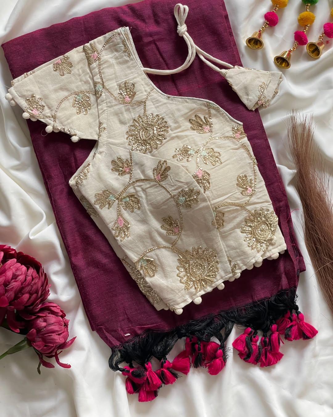 Pure cotton ready made blouse with saree